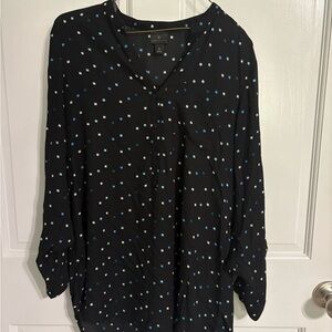 Worthington Black Blouse with Blue and White Squares